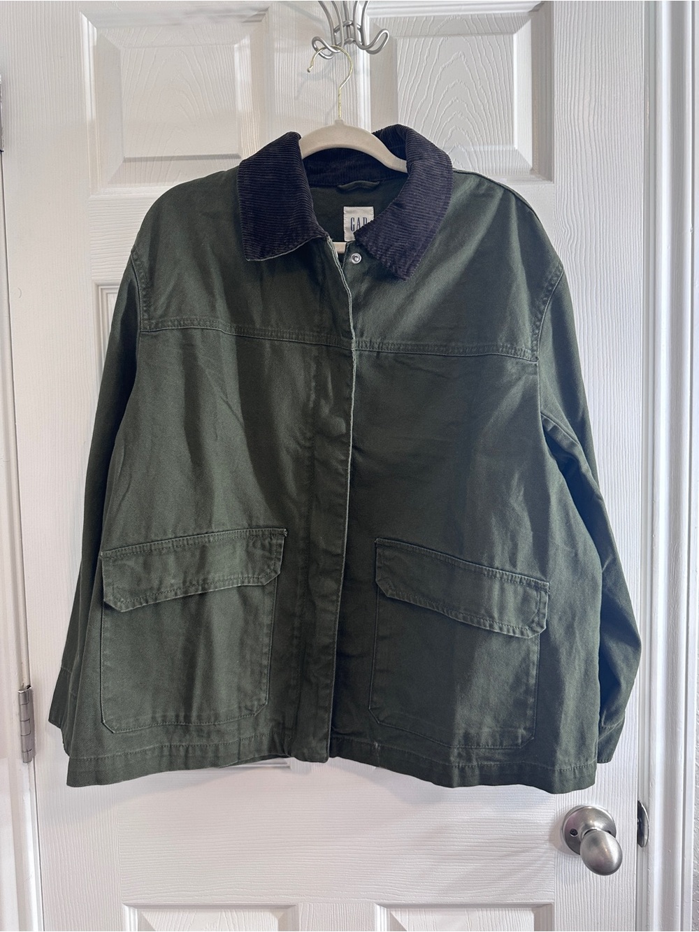 NWT Gap Relaxed Canvas Barn Jacket Olive Corduroy Collar Size L